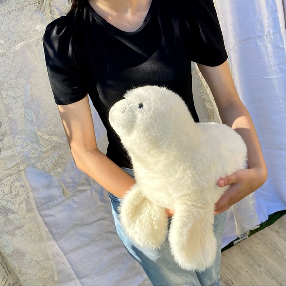 Retro White Baby Harp Seal Pup Stuffed Toy Plushie Large - Picture 10 of 10